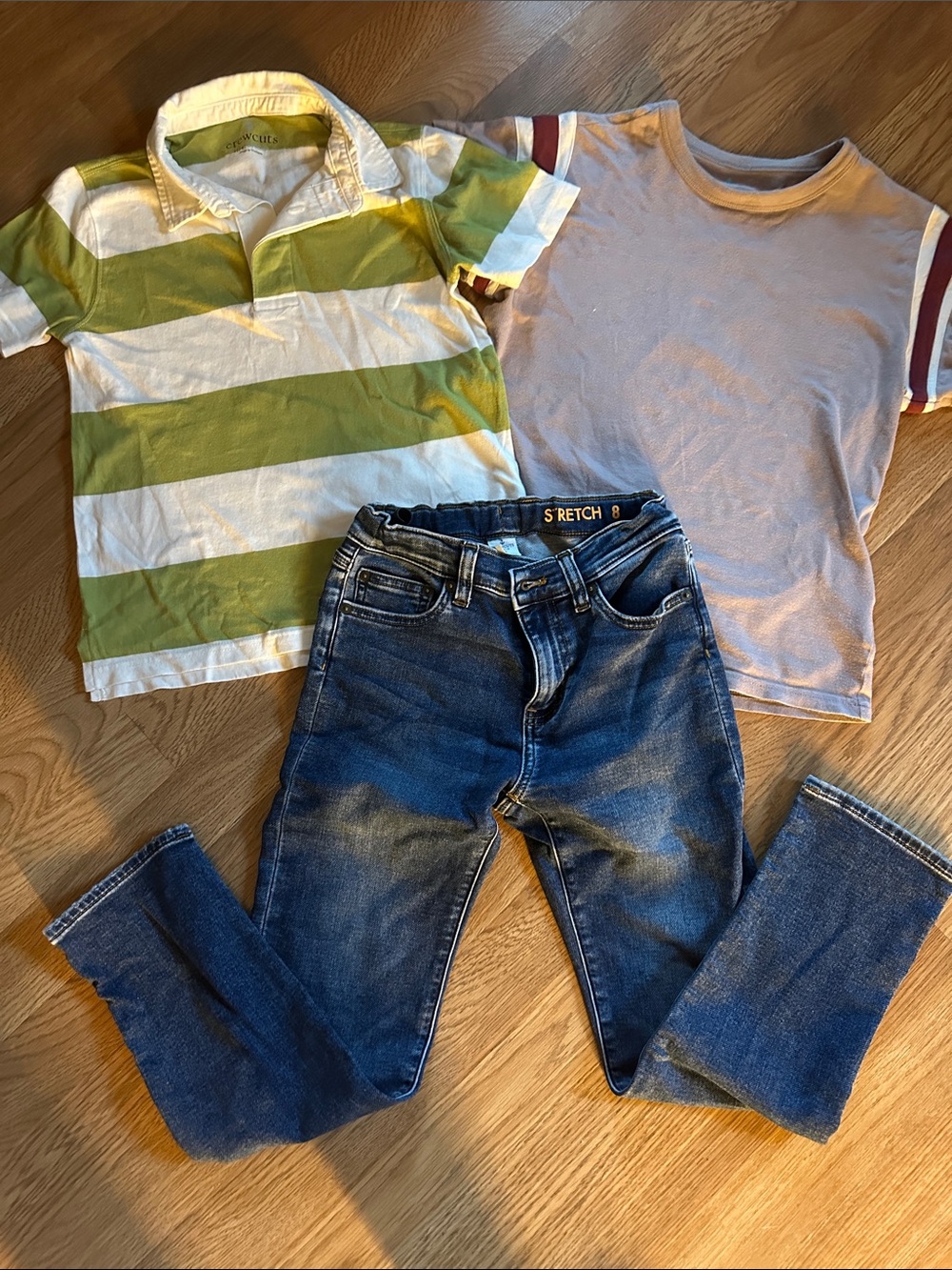 J. Crew Boys Green & White Striped Polo Shirt & Jeans & T-shirt